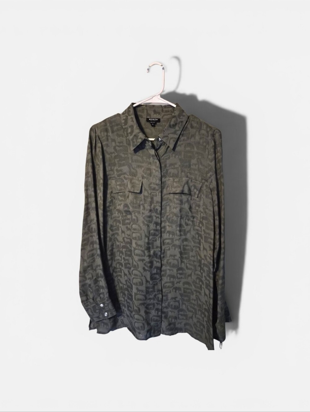 Worth Olive-Tone Patterned Button Front Shirt
